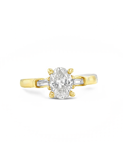 14K Yellow Gold Oval and Baguette Engagement Ring