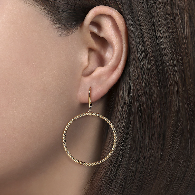 14K Yellow Gold Oversized Bujukan Circle Drop Earrings