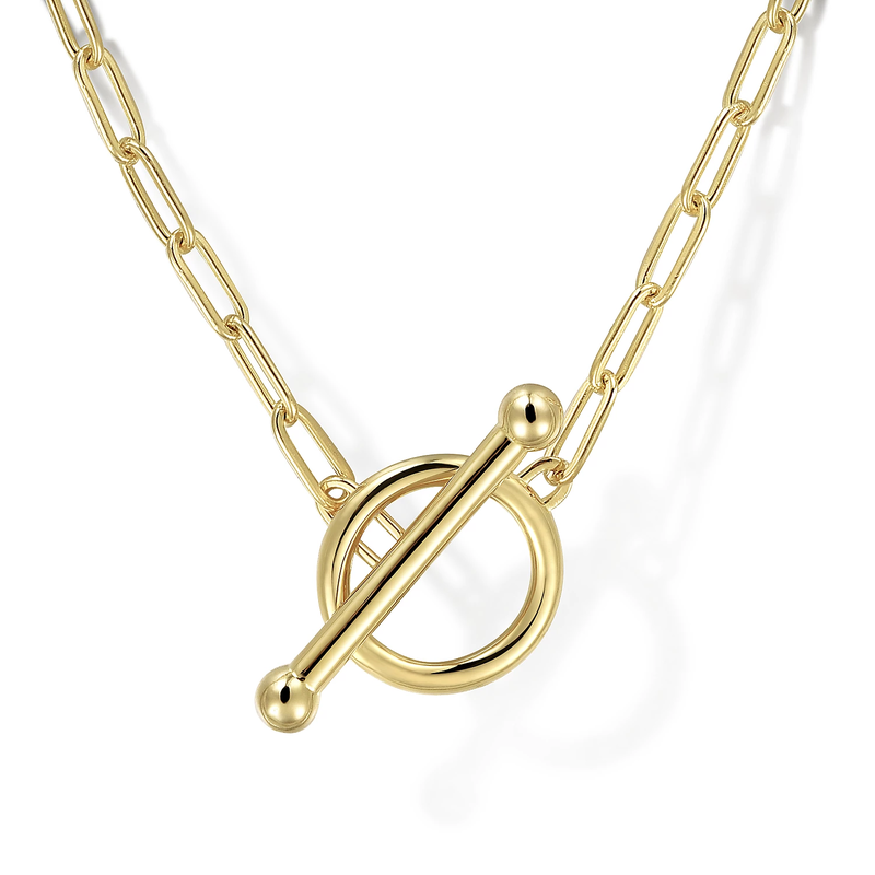 14K Yellow Gold Paperclip Toggle Necklace