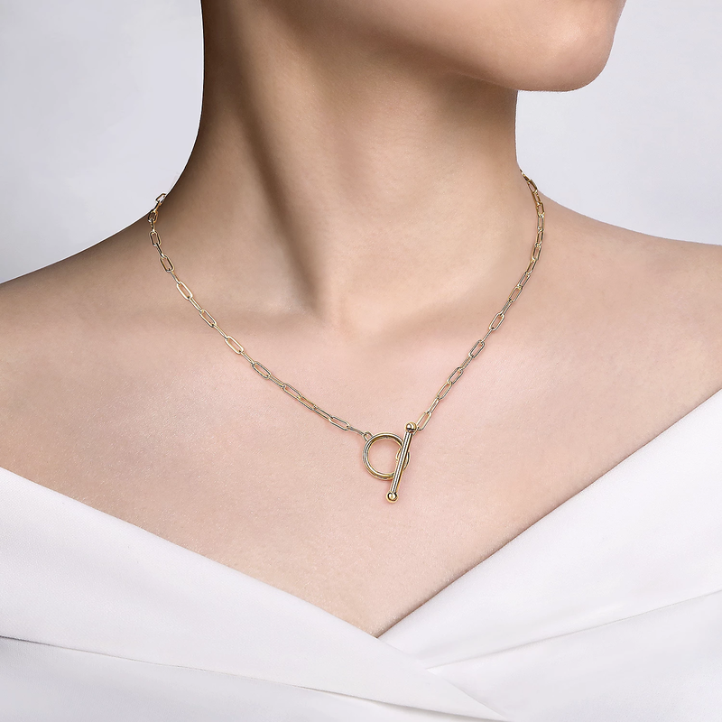 14K Yellow Gold Paperclip Toggle Necklace