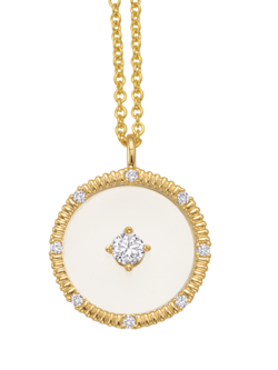 14K Yellow Gold Round Crystal Diamond Medallion Necklace