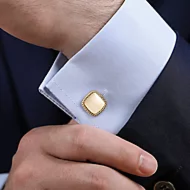 14K Yellow Gold Square Cufflinks with Rope Trim