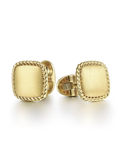 14K Yellow Gold Square Cufflinks with Rope Trim