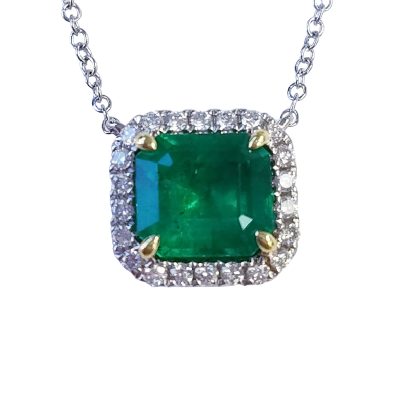 18K White Gold Emerald and Diamond Necklace