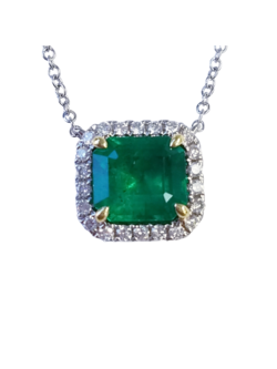 18K White Gold Emerald and Diamond Necklace