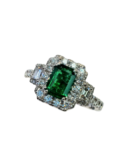 18K White Gold Emerald and Diamond Ring