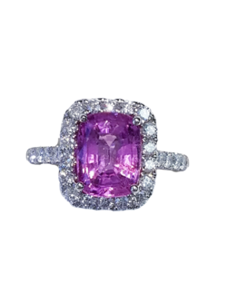 18K White Gold Pink Sapphire Diamond Halo Ring