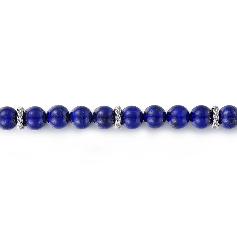 925 Sterling Silver Blue Lapis Beaded Bracelet