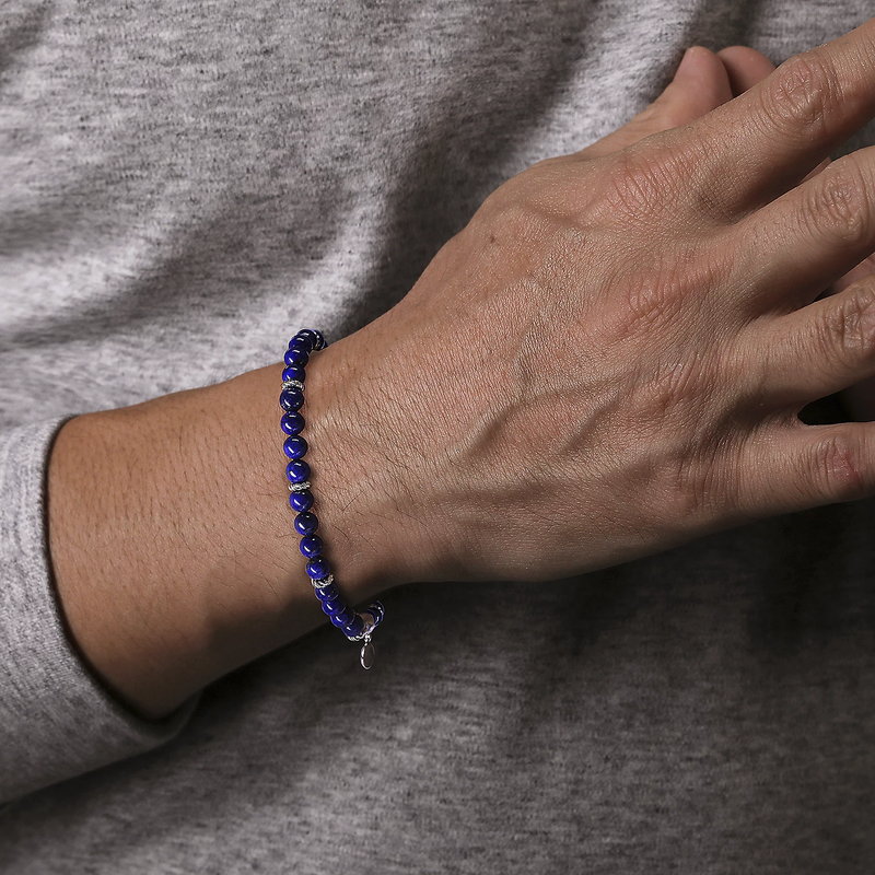 925 Sterling Silver Blue Lapis Beaded Bracelet