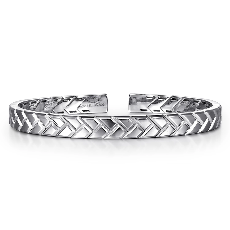 925 Sterling Silver Herringbone Cuff Bracelet