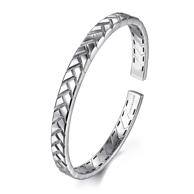 925 Sterling Silver Herringbone Cuff Bracelet