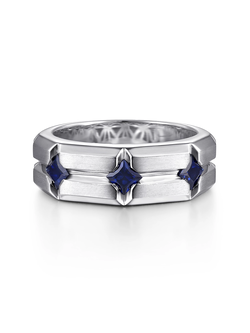 925 Sterling Silver Ring with Princess Cut Sapphire Stations