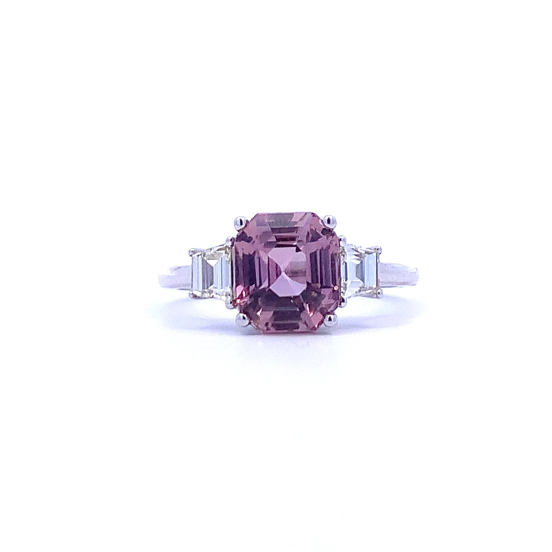 Platinum Rose Sapphire and Diamond Three Stone Ring