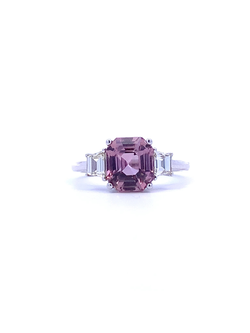 Platinum Rose Sapphire and Diamond Three Stone Ring