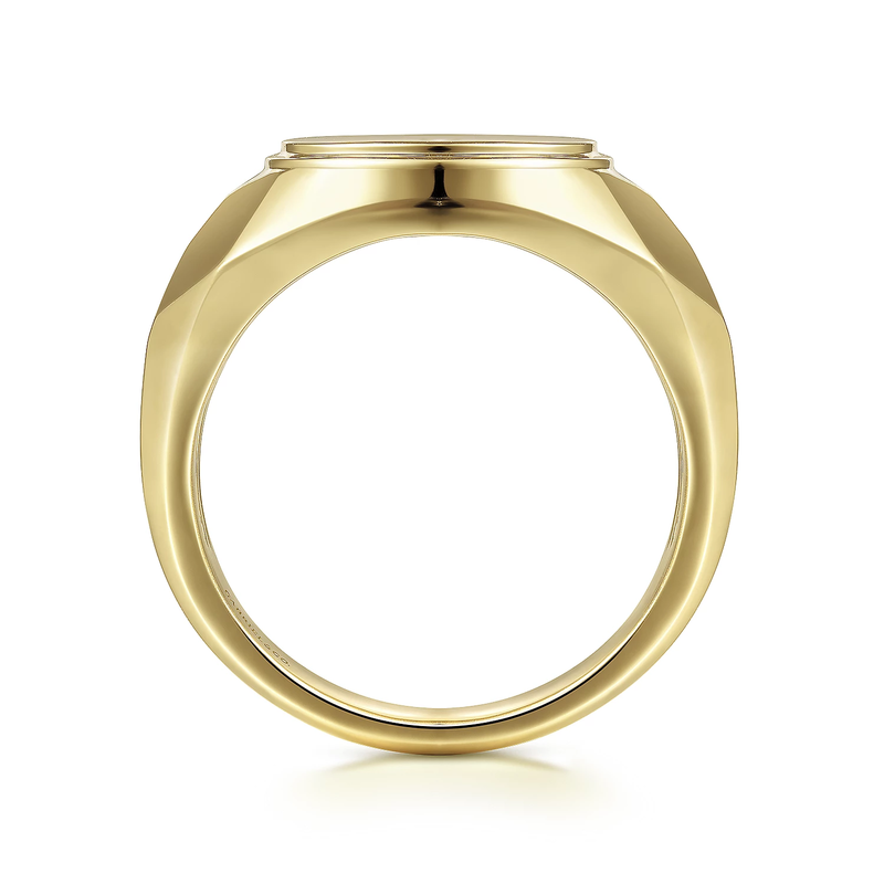 Wide 14K Yellow Gold Round Signet Ring