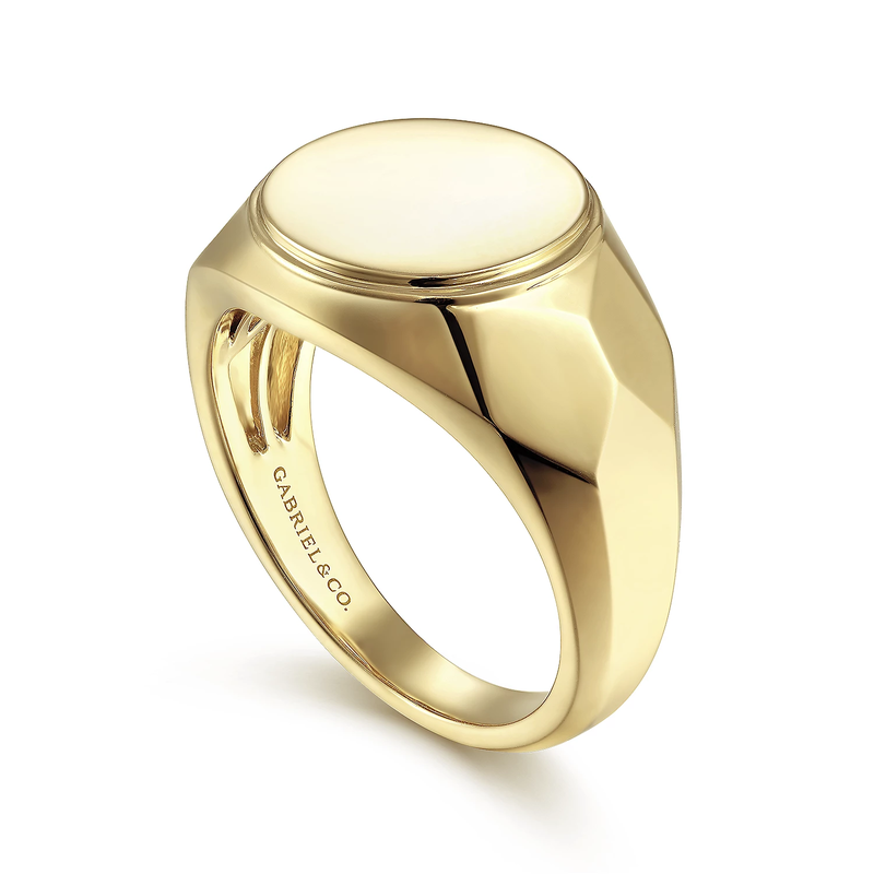 Wide 14K Yellow Gold Round Signet Ring