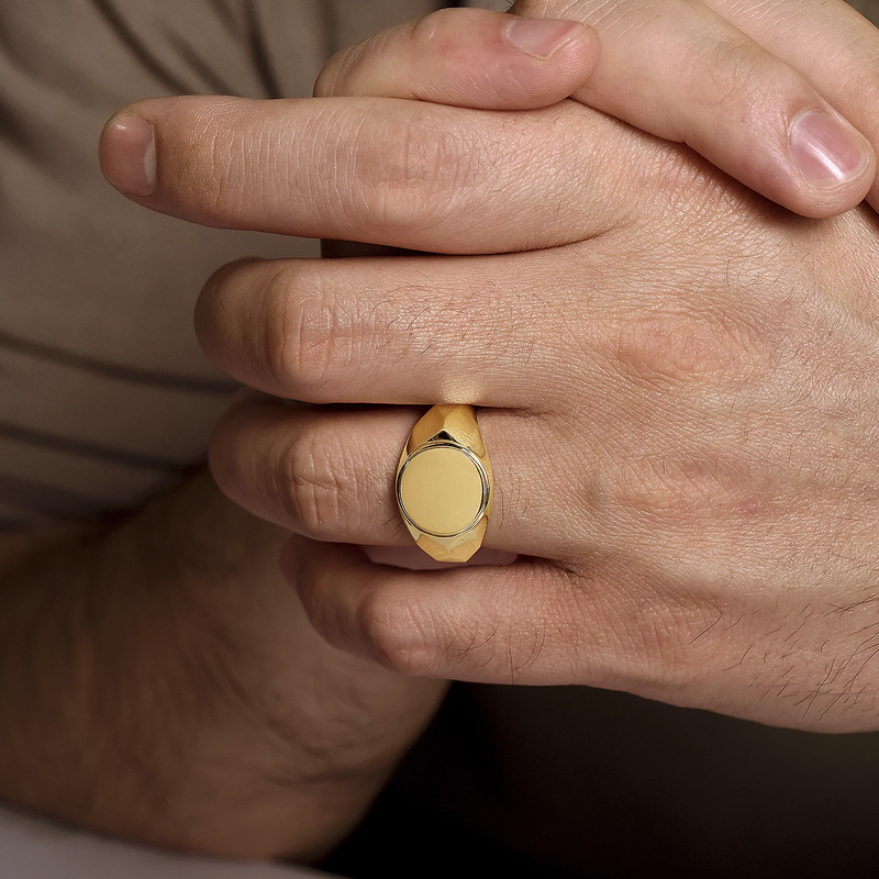 Wide 14K Yellow Gold Round Signet Ring