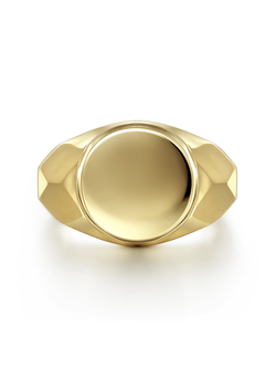 Wide 14K Yellow Gold Round Signet Ring
