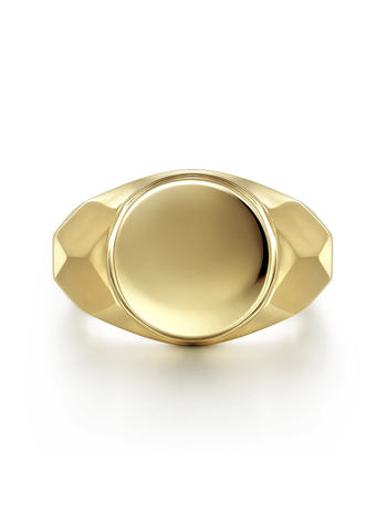 Wide 14K Yellow Gold Round Signet Ring